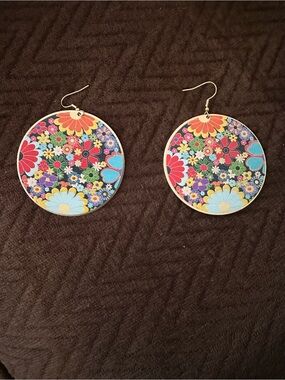 Plunder Bright Floral Round Drop Earrings - Red Pink Blue Yellow Green Purple